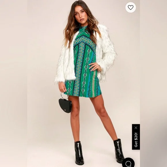 Free People Stella Green Mock Neck Long Sleeve Boho Dress Sz. XS